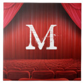 Rood gordijnbioscoopmonogram tegeltje (Voorkant)
