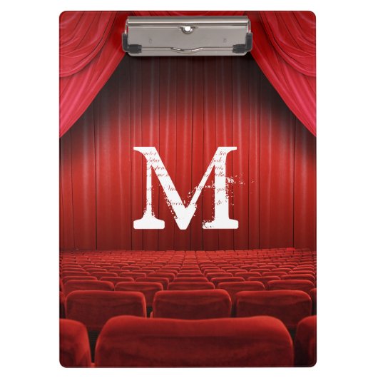 Rood gordijntheater Monogram Initiaal Klembord (Voorkant)