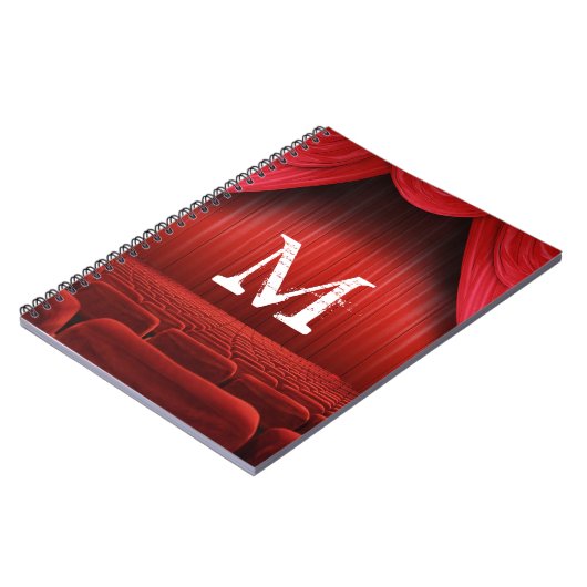Rood gordijntheater Monogram Initiaal Notitieboekj Notitieboek (Linkerzijde)