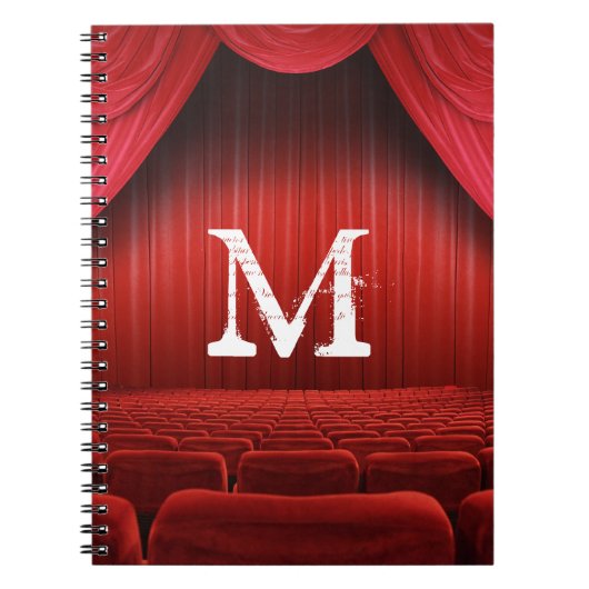 Rood gordijntheater Monogram Initiaal Notitieboekj Notitieboek (Voorkant)