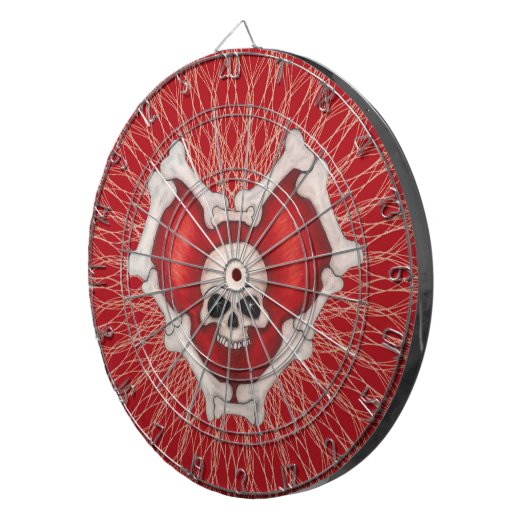 Rood gothisch hart met Botten schedel op spieren Dartbord (Voorkant Rechts)