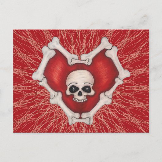 Rood gothisch hart met Botten Witte schedel op lij Briefkaart (Voorkant)