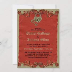 Rood Gotisch Skelet Key bruiloft uitnodiging
