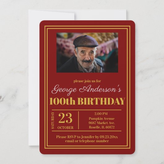 Rood Goud 100ste Verjaardagsfeest Kaart (Voorkant)