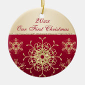 Rood, Goud 1e Kerst Keepsake Ornament (Voorkant)