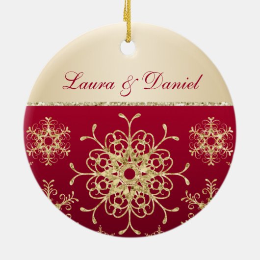 Rood, Goud 1e Kerst Keepsake Ornament (Achterkant)