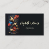 Rood Goud 3 D Bloemen Zwart Visitekaartje (Voorkant)