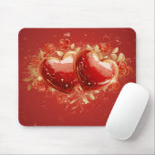 Rood & Goud 3-D Harten Design Muismat (Met muis)