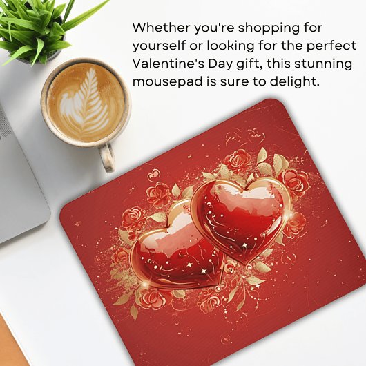 Rood & Goud 3-D Hearts Design Mousepad Muismat