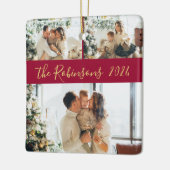 Rood Goud 3 Familie Foto Collage Kerstmis Keramisch Ornament (Links)