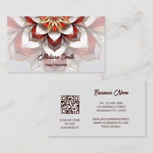 Rood Goud 3D Mandala Visitekaartje (Voorkant / Achterkant)