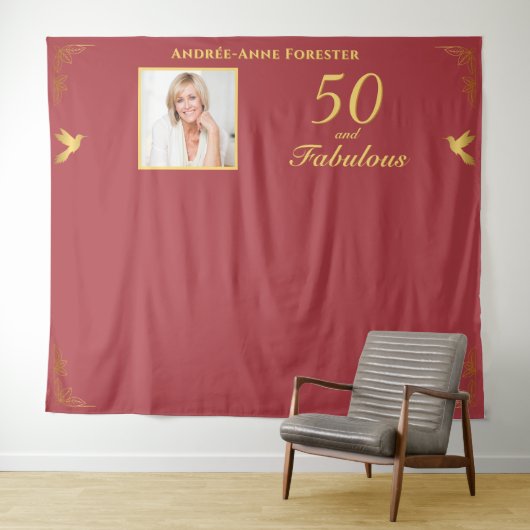 Rood Goud 50 Fabulous Verjaardag Foto Achtergrond Wandkleed (In Situ (horizontaal))