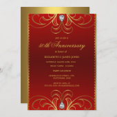 Rood & Goud 50ste Huwelijksjubileum Uitnodiging (Voorkant / Achterkant)