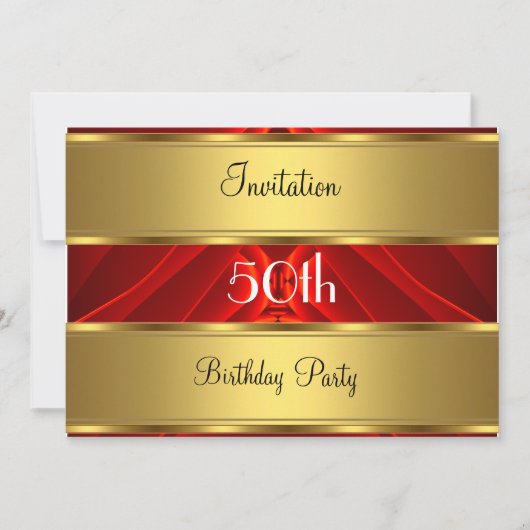 Rood Goud 50ste Verjaardagsfeest Kaart (Voorkant)