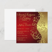 Rood & goud 60th Sweet Sixtyeen Birthday Uitnodigi Kaart (Voorkant / Achterkant)