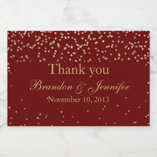 Rood & Goud Aangepaste Bruiloft Mousserende Wijn L Sparkling Wijnetiket (Enkel label)