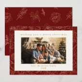 Rood & Goud Aangepaste Foto Kerstvakantie Kaart (Voorkant / Achterkant)