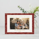 Rood & Goud Aangepaste Foto Kerstvakantie Kaart (Staand voorkant)
