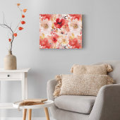 Rood Goud Abstract Schilderij Bloemenpatroon Canvas Afdruk