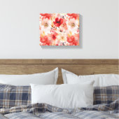 Rood Goud Abstract Schilderij Bloemenpatroon Canvas Afdruk (Insitu (Slaapkamer))