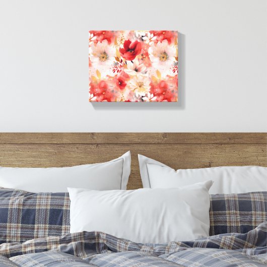 Rood Goud Abstract Schilderij Bloemenpatroon Canvas Afdruk (Insitu (Slaapkamer))