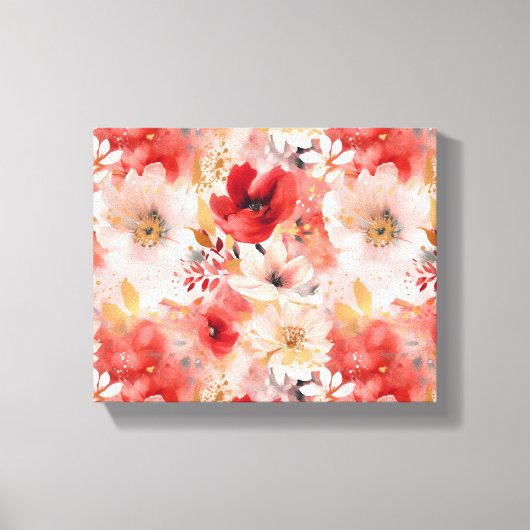 Rood Goud Abstract Schilderij Bloemenpatroon Canvas Afdruk (Voorkant)