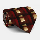 Rood Goud Abstract Vierkantjes Stropdas (Opgerold)