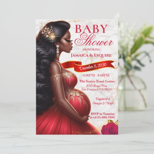 Rood & Goud Afrikaans Mom-to-Be Elegant Baby showe Kaart (Staand voorkant)