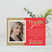 Rood & Goud Afstuderen 2 Foto Dank u kaart (Staand voorkant)