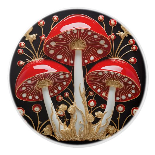 Rood Goud Amanita Muscaria Mushroom 3D Effect Keramische Knop (Voorkant)