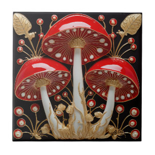 Rood Goud Amanita Muscaria Mushroom 3D Effect Tegeltje