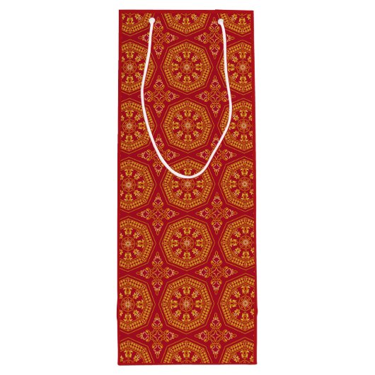 Rood & Goud Arabesque Gift Bag Wijn Cadeautas (Achterkant)