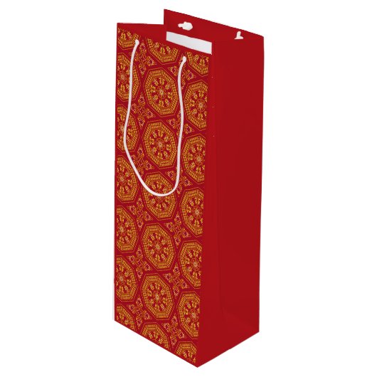 Rood & Goud Arabesque Gift Bag Wijn Cadeautas (Voorkant Gekanteld)