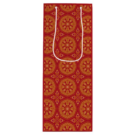 Rood & Goud Arabesque Gift Bag Wijn Cadeautas (Voorkant)