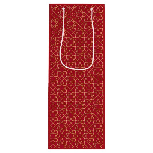 Rood & Goud Arabesque Gift Bag Wijn Cadeautas (Voorkant)