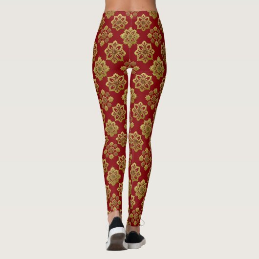 Rood Goud Arabesque Kerst Pyjama Broek Leggings (Achterkant)