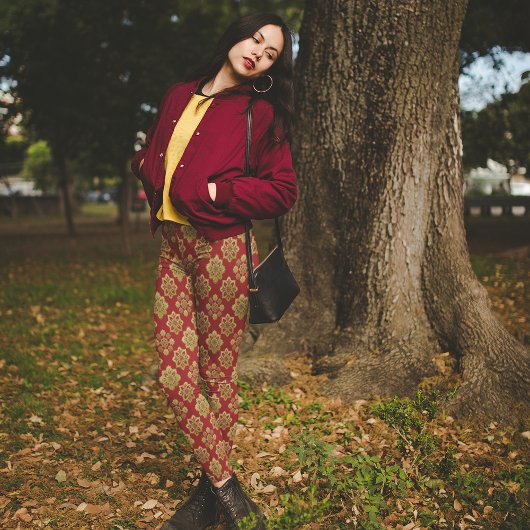 Rood Goud Arabesque Kerst Pyjama Broek Leggings