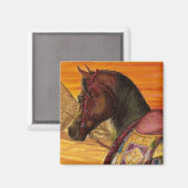 Rood & Goud Arabisch paard vierkante magneet (Voorkant / Achterkant)