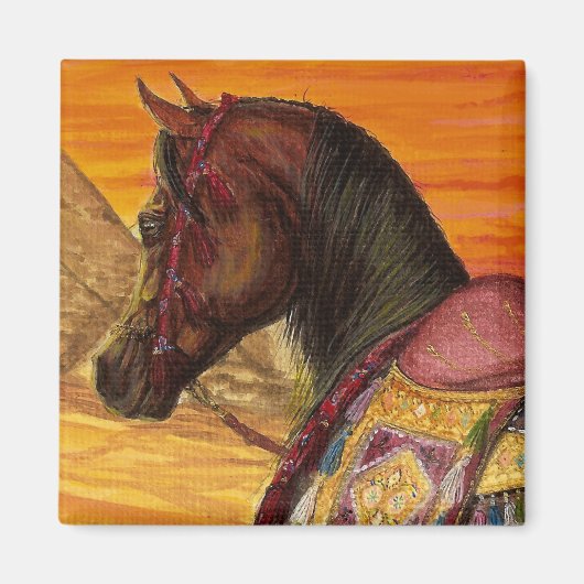 Rood & Goud Arabisch paard vierkante magneet (Voorkant)