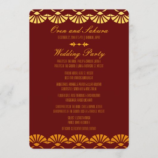 Rood & Goud Art Deco Stijl Huwelijksprogramma's Programmakaart (Voorkant)