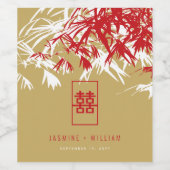 Rood/Goud Bamboe bladeren Dubbele Xi Chinese bruil Wijn Etiket (Enkel label)