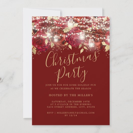 Rood Goud Bladerlicht Kerstfeest Kaart (Voorkant)