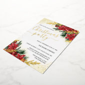 Rood Goud Bladgroen Zakelijk Kerstfeest Folie Uitnodiging (Gedraaid)