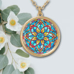 Rood Goud Blauw Mandala Glas in lood Goud Vergulden Ketting<br><div class="desc">Op dit ketting is een prachtig mandala-ontwerp in tinten helderblauw,  goud en rood. Zorg ervoor dat je de bijpassende oorbellen en sleutelhanger in onze winkel ziet.</div>