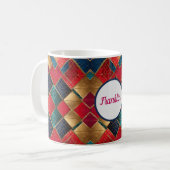 Rood Goud Blauw Vierkantjes Koffiemok (Voorkant links)