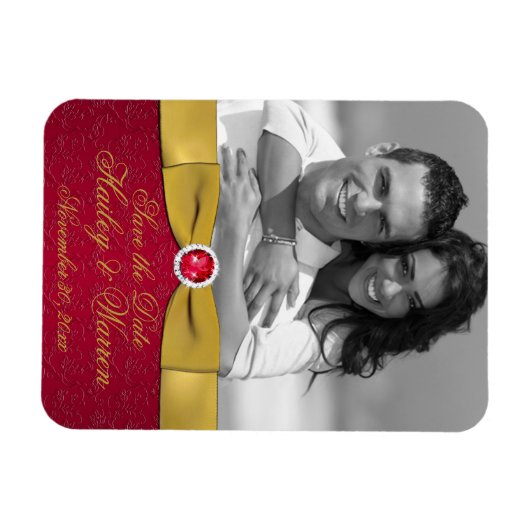 Rood, Goud Bloemen Bewaar de datum Foto Magneet