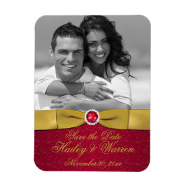 Rood, Goud Bloemen Bewaar de datum Foto Magneet