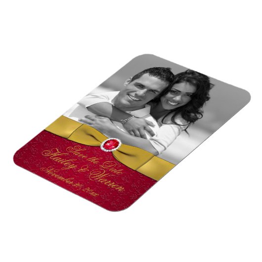 Rood, Goud Bloemen Bewaar de datum Foto Magneet (Linkerzijde)