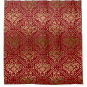 Rood & Goud  Bloemen Damast Geometrisch Patroon Douchegordijn (Voorkant)