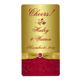 Rood, Goud Bloemen GEDRUKT LINT Trouwlabel Etiket